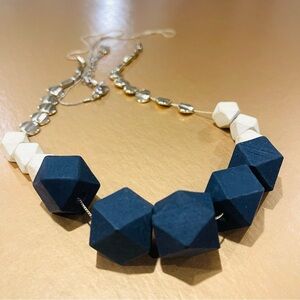 Geometric Neutral Black Nude Wood Gold Tone Sweater Necklace